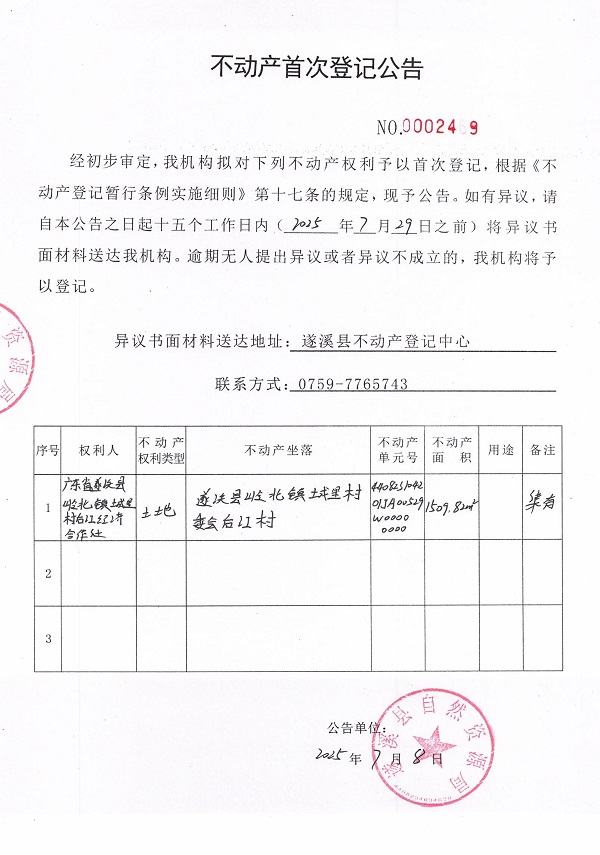 不動產(chǎn)首次登記公告（廣東省遂溪縣嶺北鎮(zhèn)城里村后江經(jīng)濟合作社）.jpg